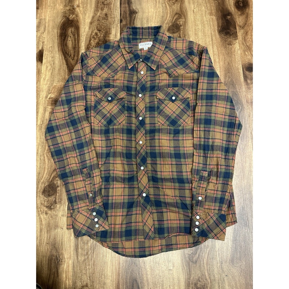 Men's Tecovas Western Pearl Snap Shirt Size Medium Long Sleeve Brown Plaid